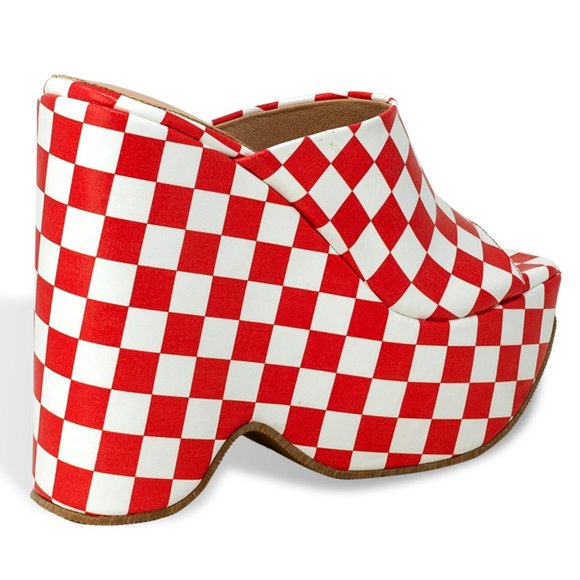 Women’s Chunky Flatform Wedge Slide Heel Checkered Sandal - Picture 2 of 4